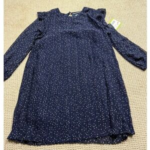 Vineyard Vines Kids Dress Girls Medium Blue Polkadots Ruffled Chiffon Pleated
